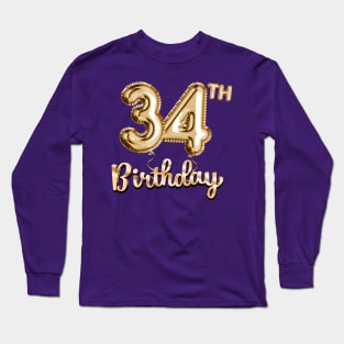 34th Birthday Gifts - Party Balloons Gold Long Sleeve T-Shirt